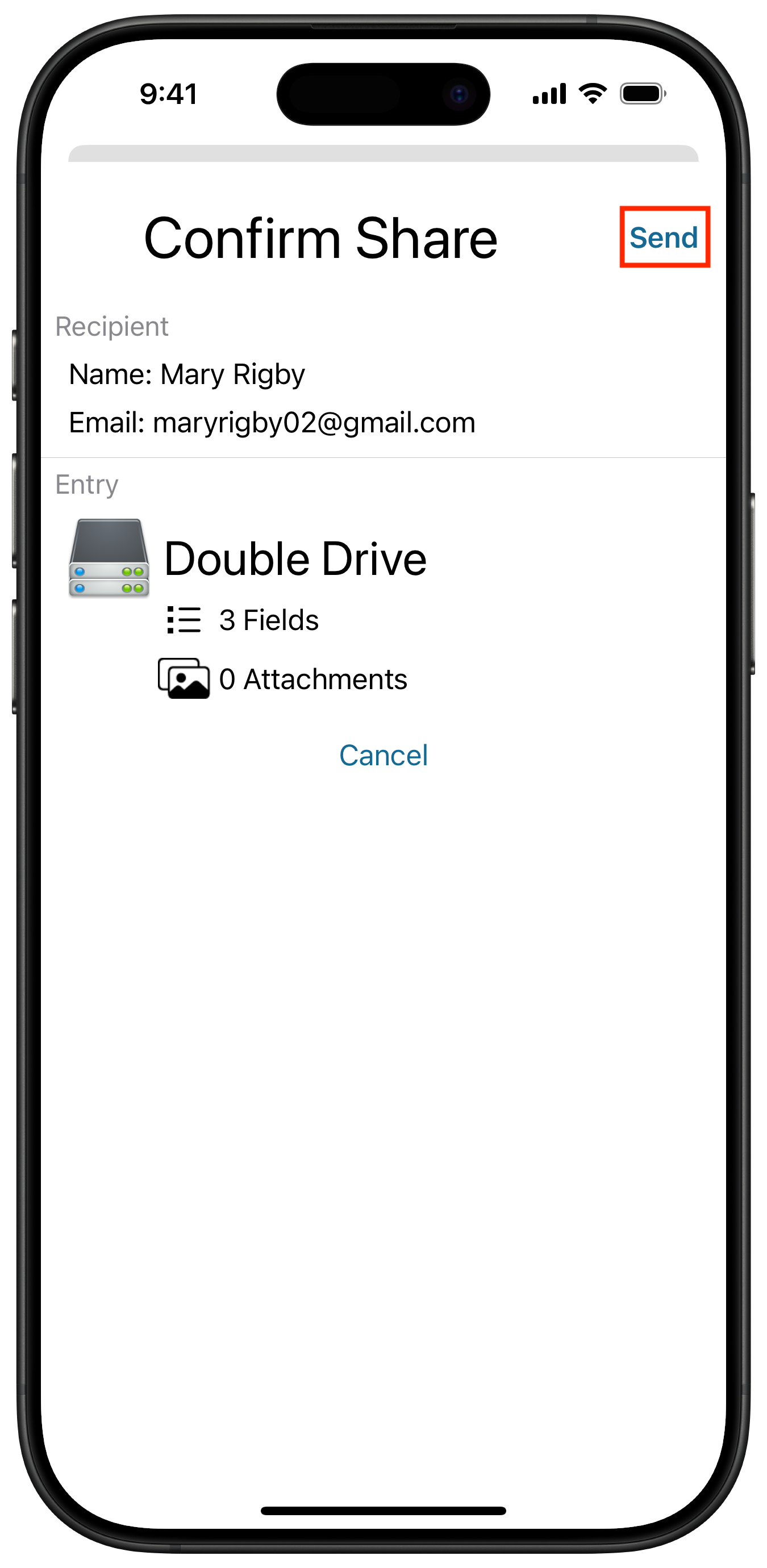 Confirm Trusted Contact to receive your entry