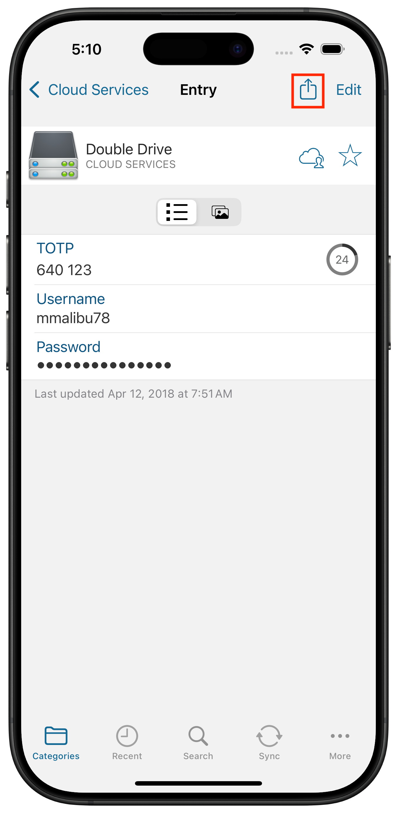 Select Entry to be shared
