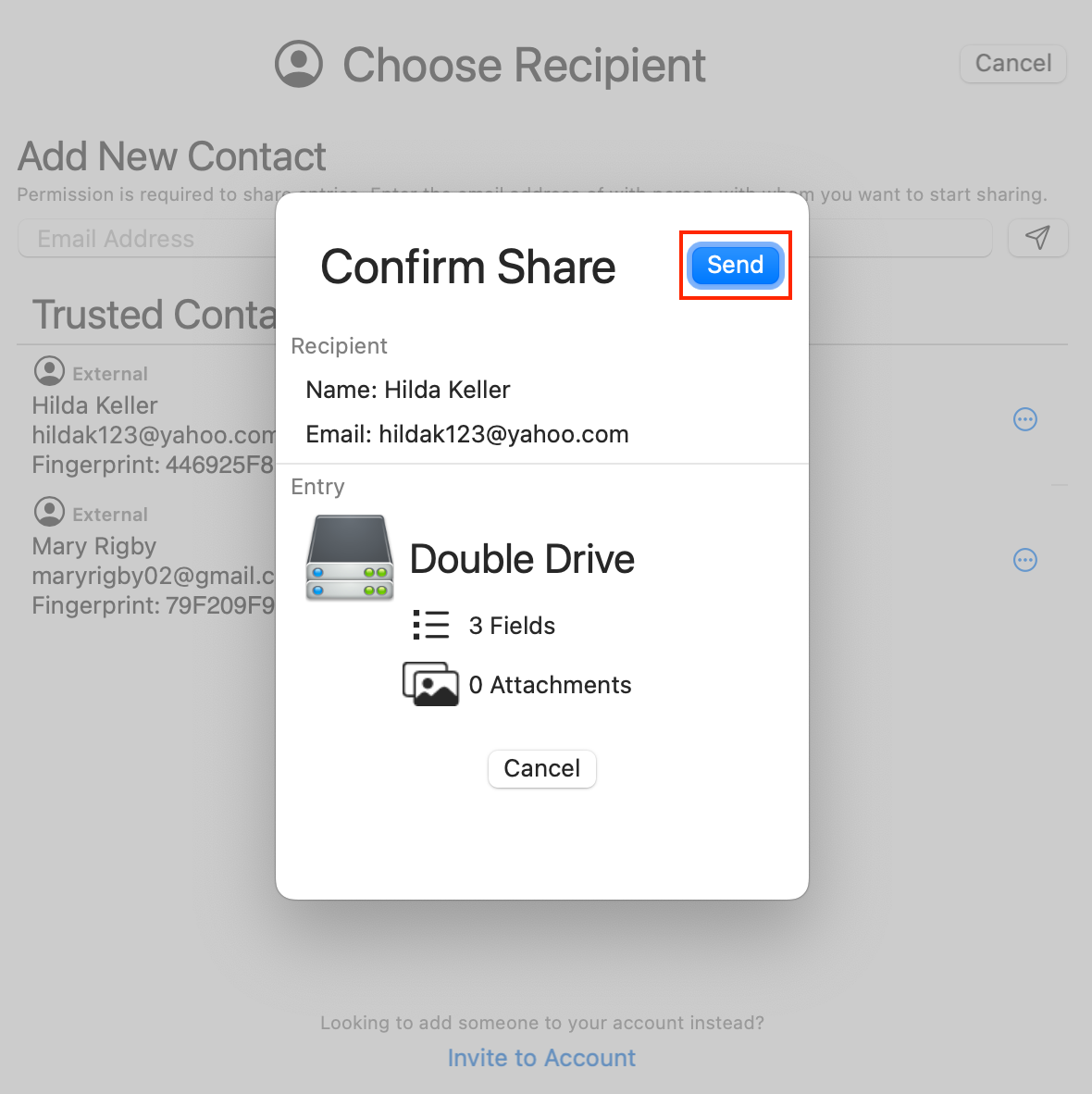 Confirm Trusted Contact to receive your entry