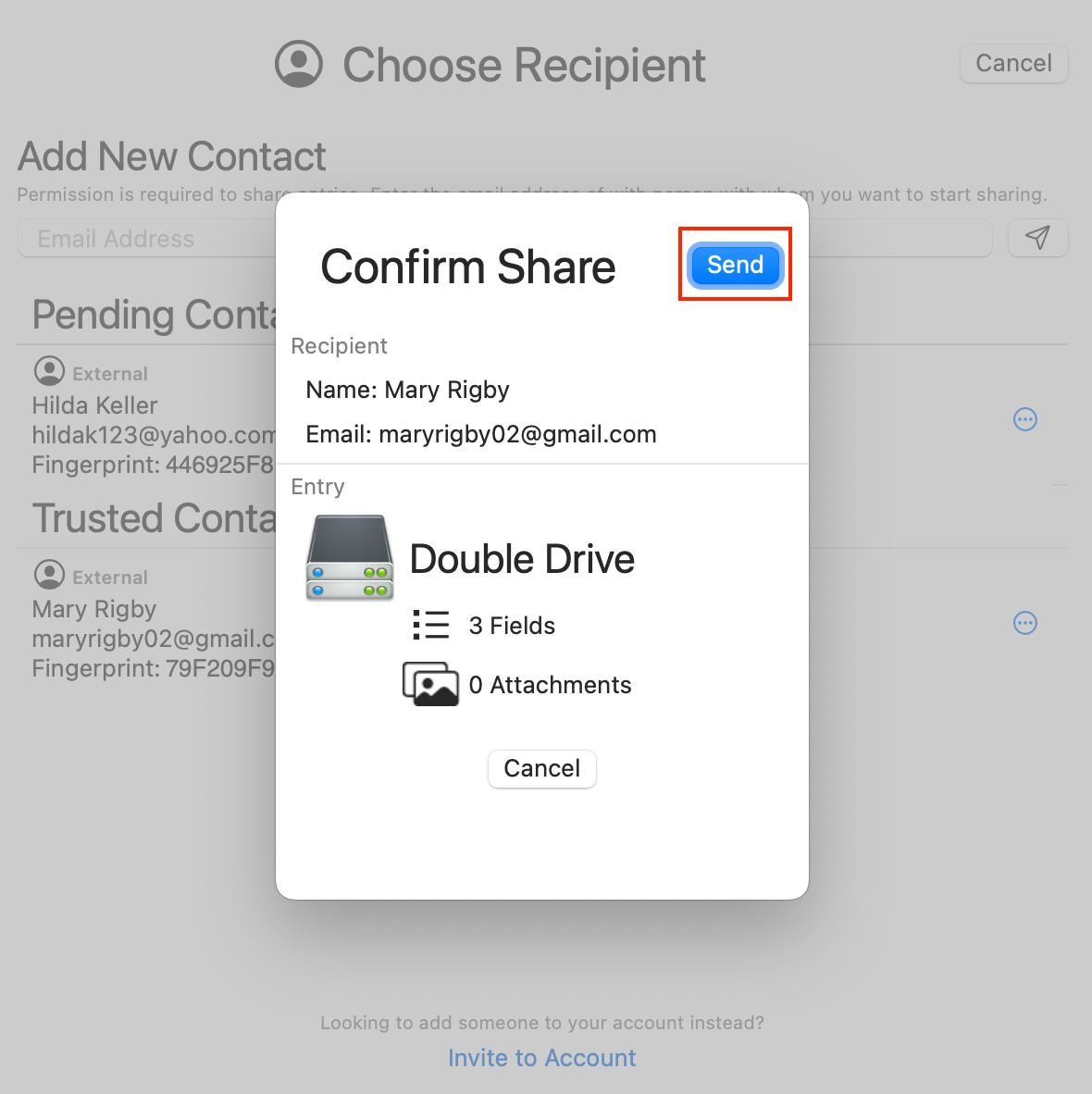 Confirm Trusted Contact to receive your entry