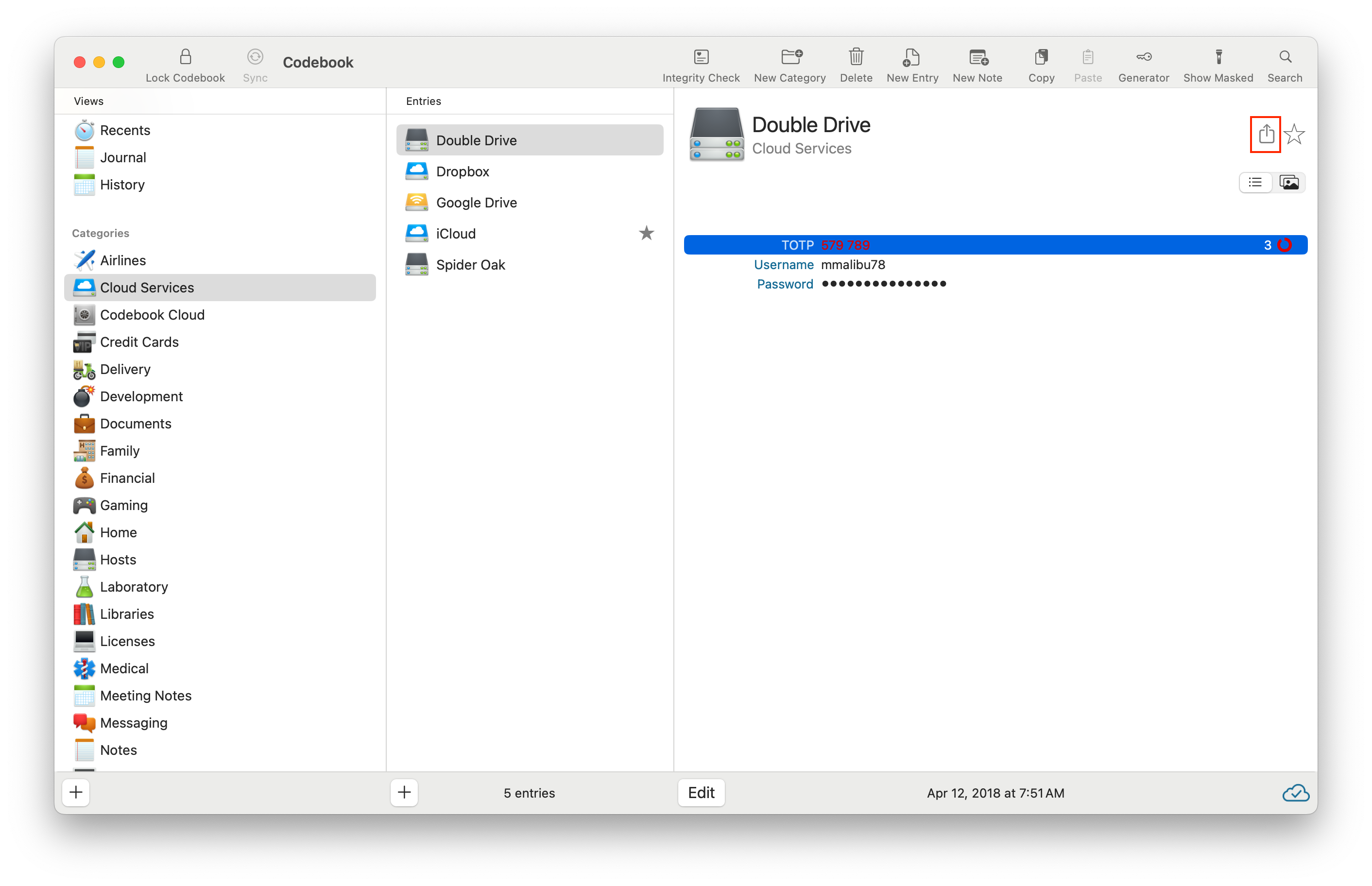 Select Entry to be shared
