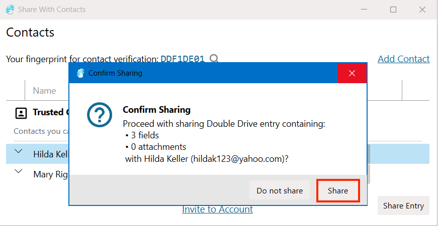 Share Entry with newly Trusted Contact