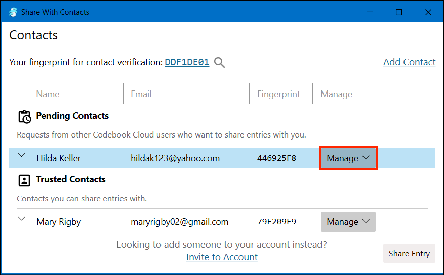 Select Pending Contact for approval