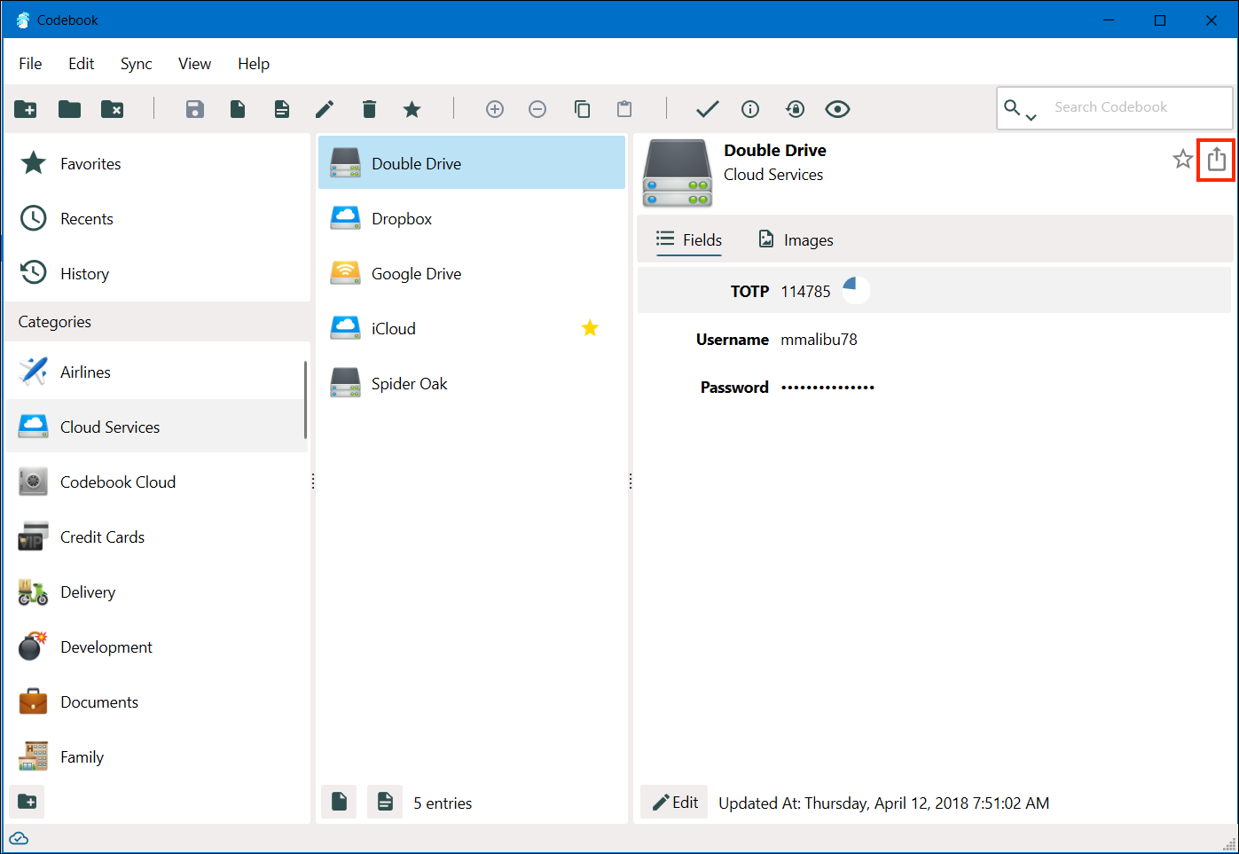Select Entry to be shared