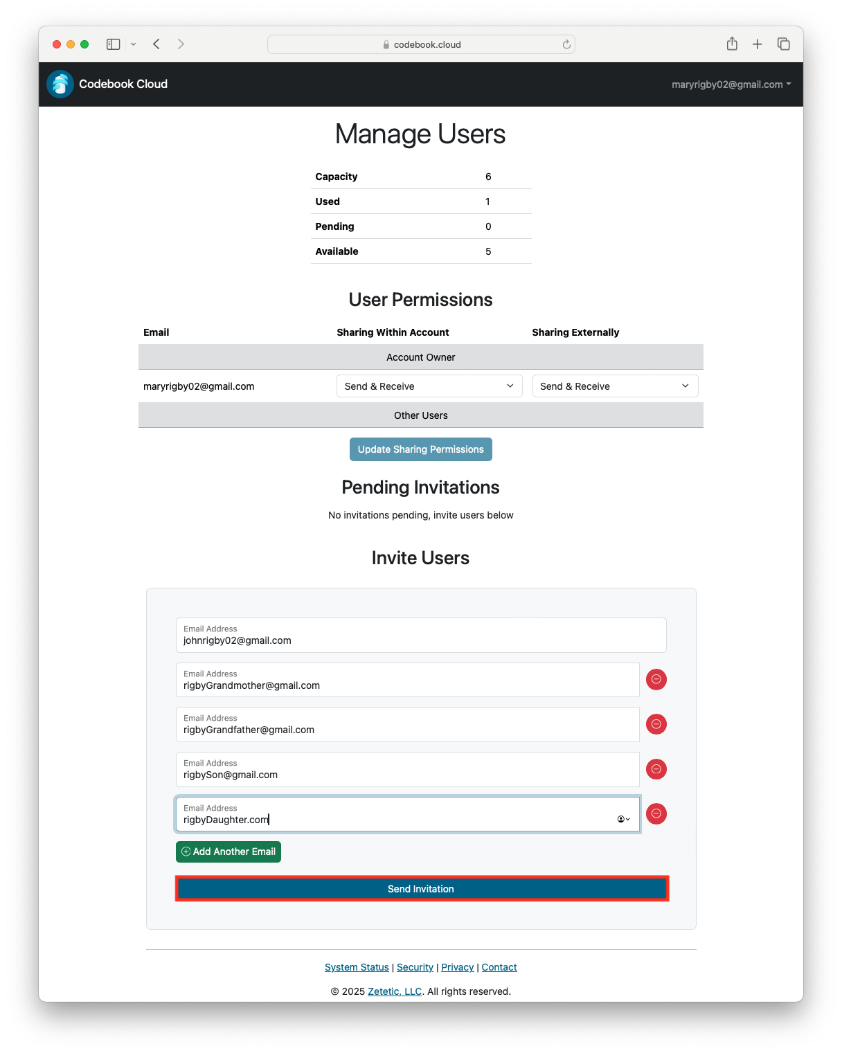 Manage Codebook Cloud Acccount Account Users - Invite Users