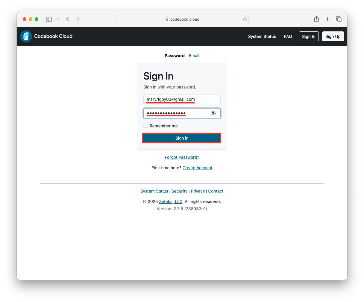 Codebook Cloud Sign In