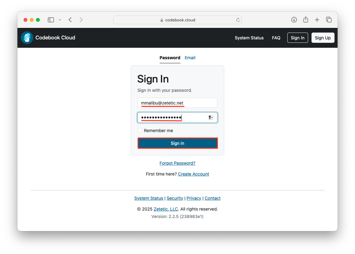 Codebook Cloud Sign In