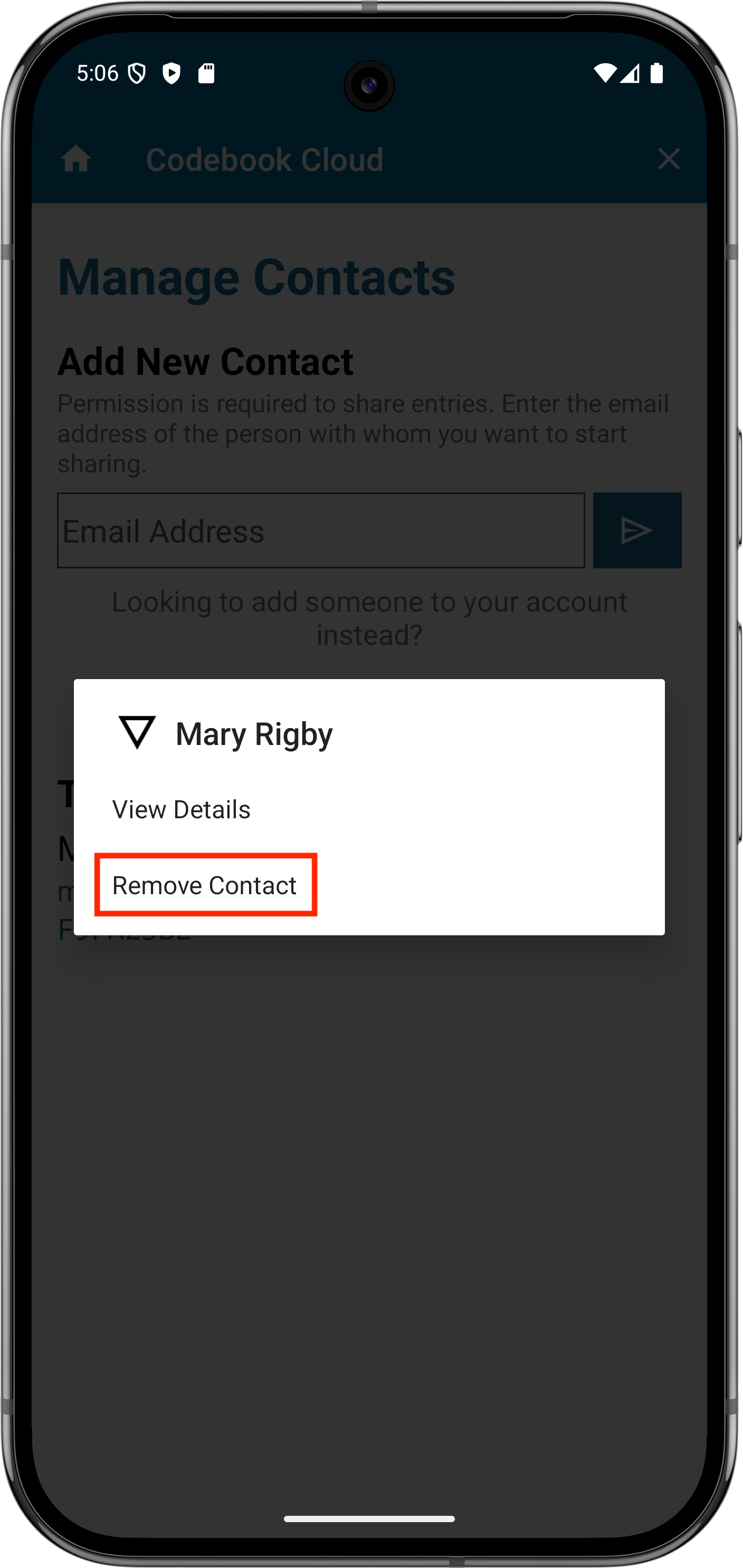 Sync Sharing - Manage Contacts - Remove Contact Option
