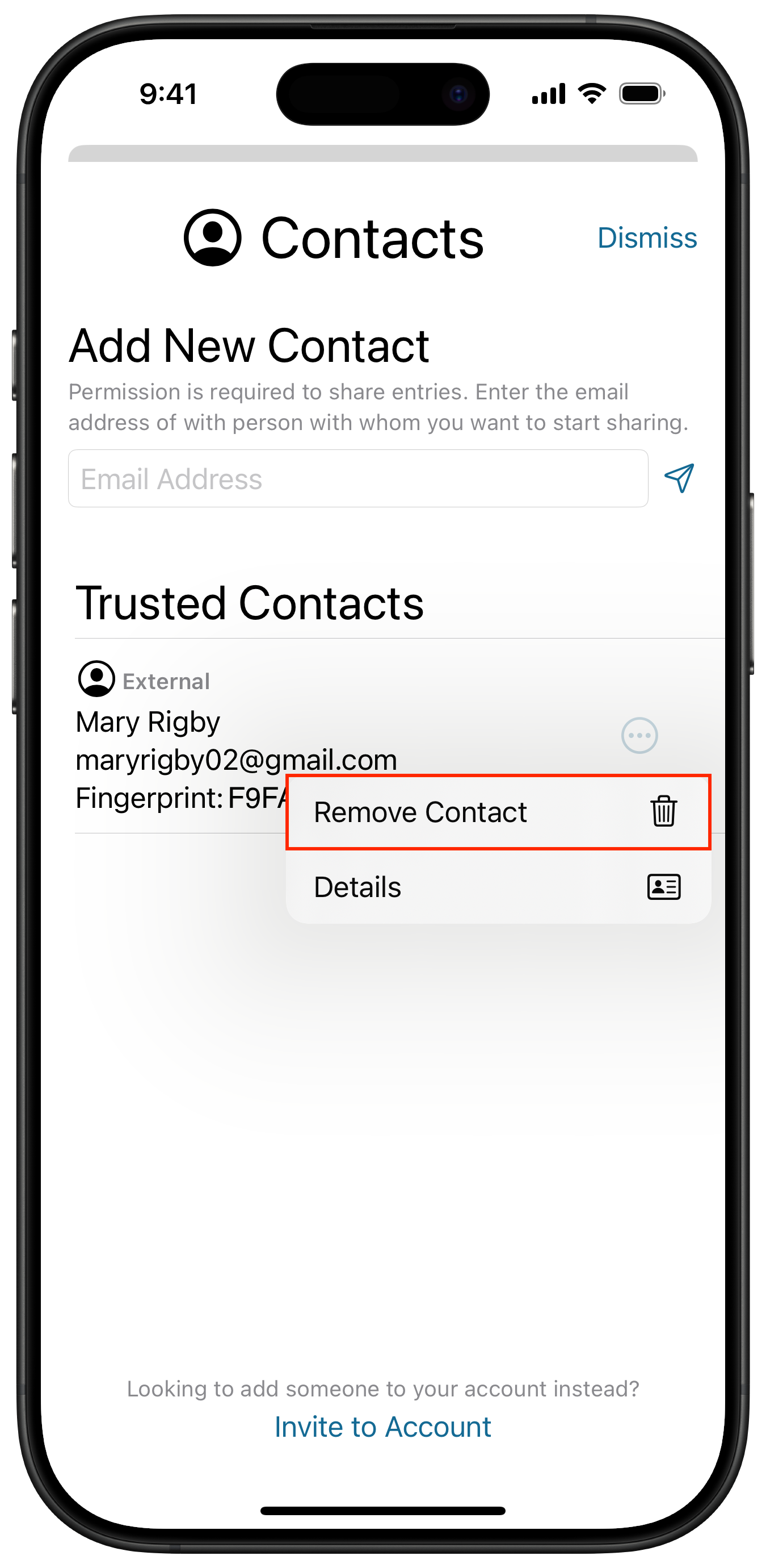 Sync Sharing - Manage Contacts - Remove Contact Option