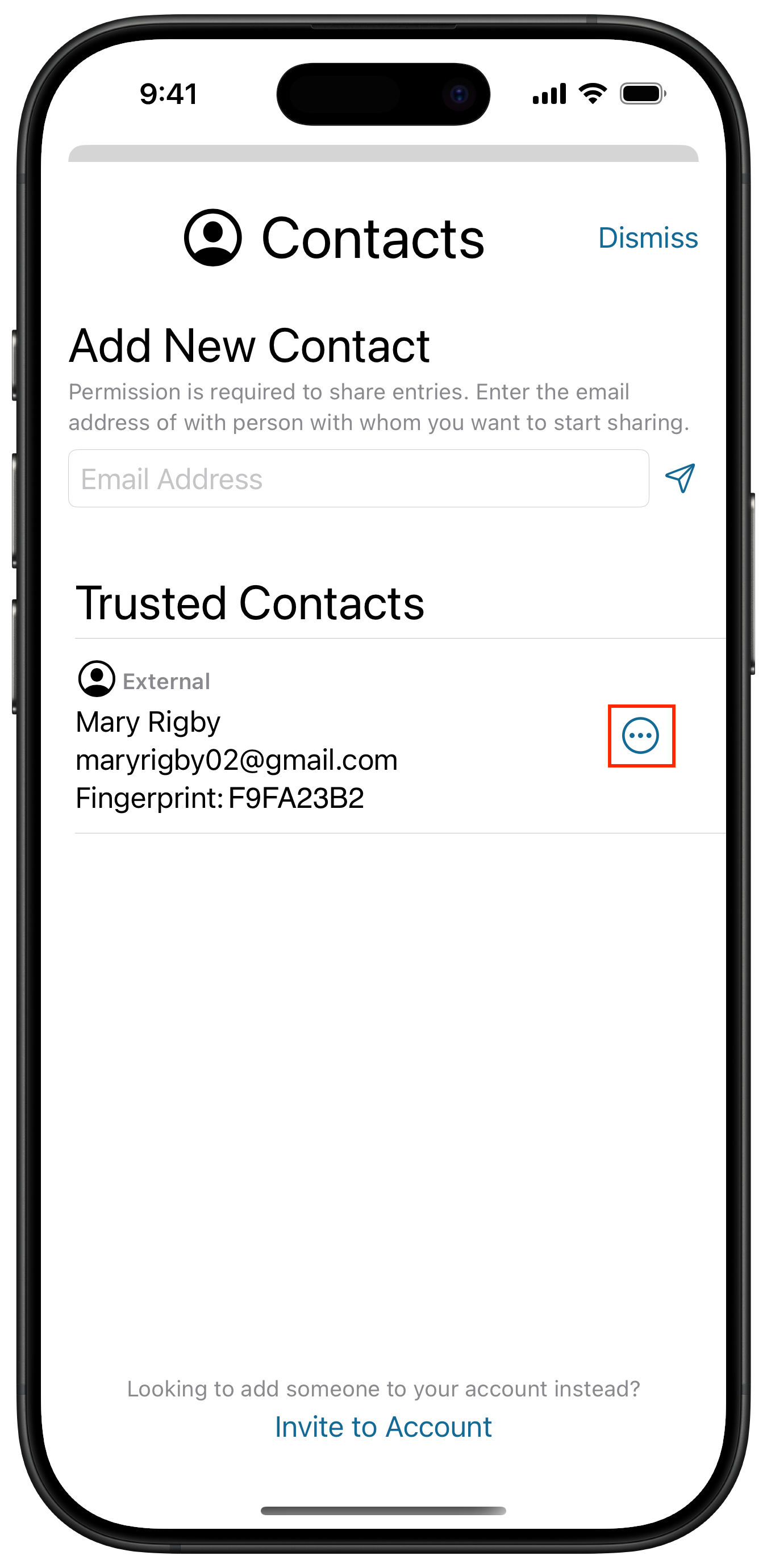 Sync Sharing Manage Contacts Screen - options
