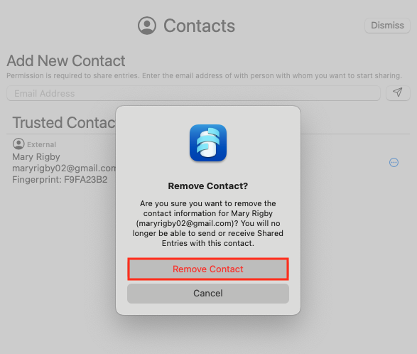 Sync Sharing - Manage Contacts - Confirm Remove Contact