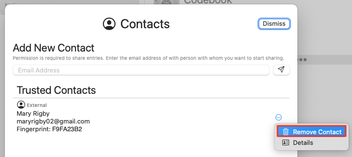 Sync Sharing - Manage Contacts - Remove Contact Option
