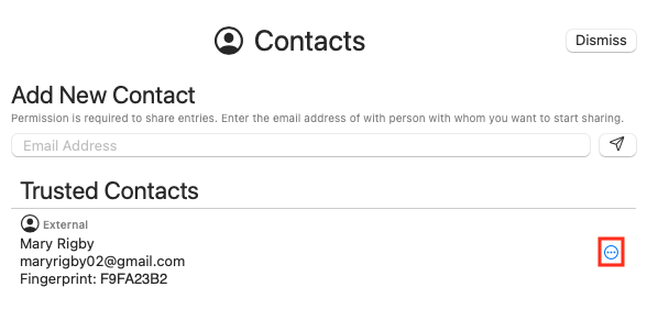 Sync Sharing Manage Contacts Screen - options