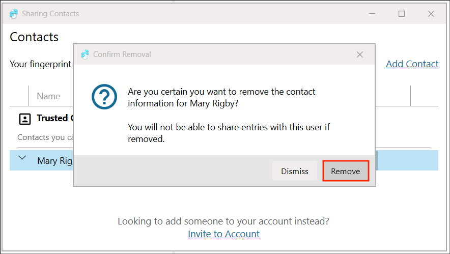 Sync Sharing - Manage Contacts - Confirm Remove Contact