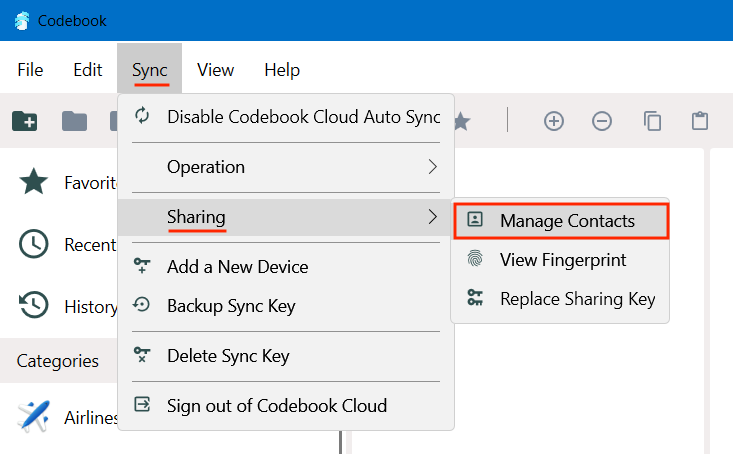 Navigation to Sync Sharing Manage Contacts Screen