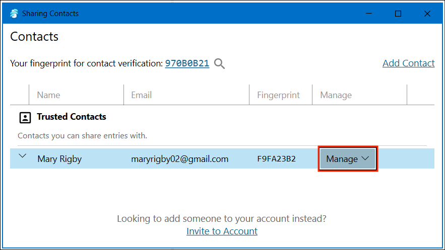 Sync Sharing Manage Contacts Screen - options