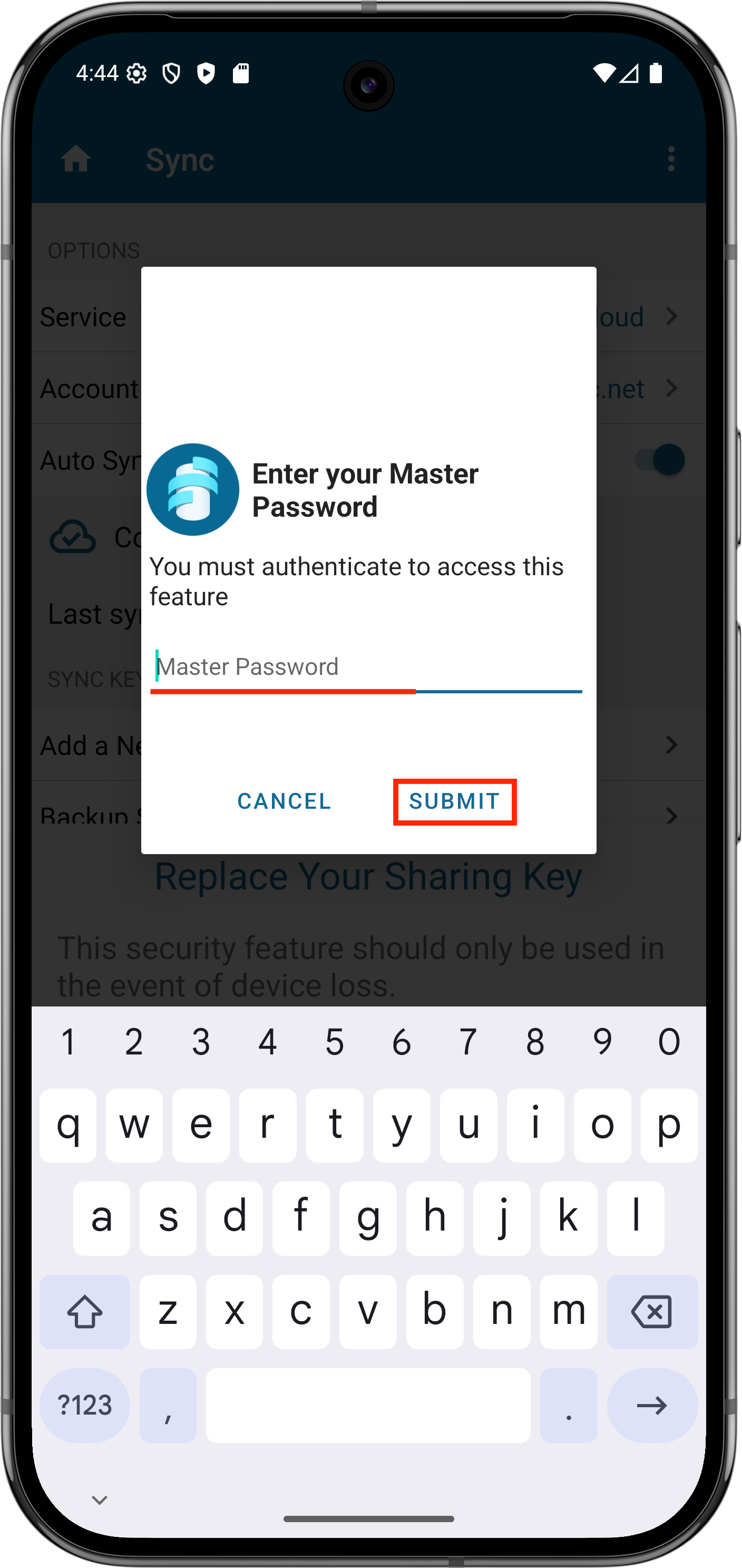  Authenticate to allow Replace Sharing Key