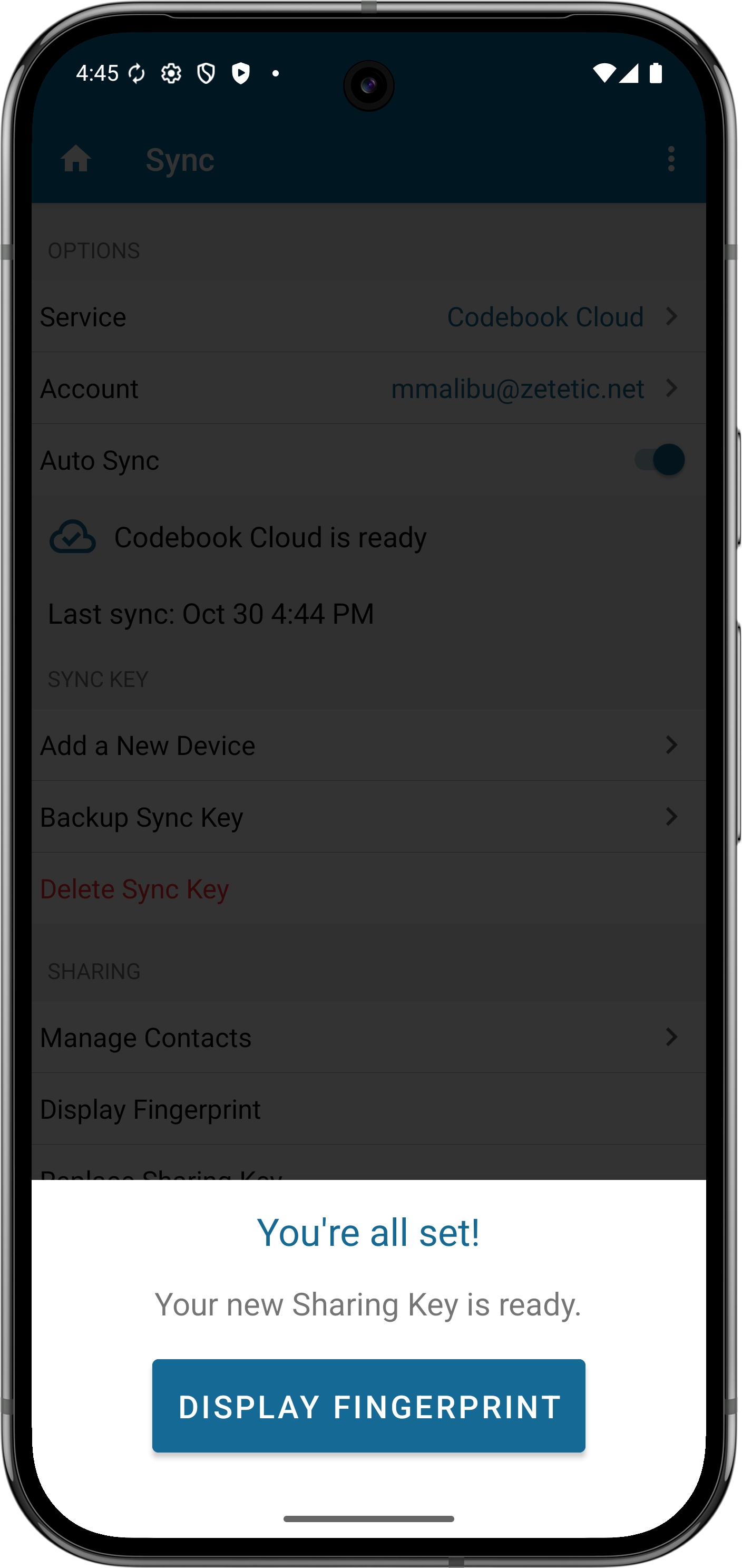 Replace Sharing Key Confirmed