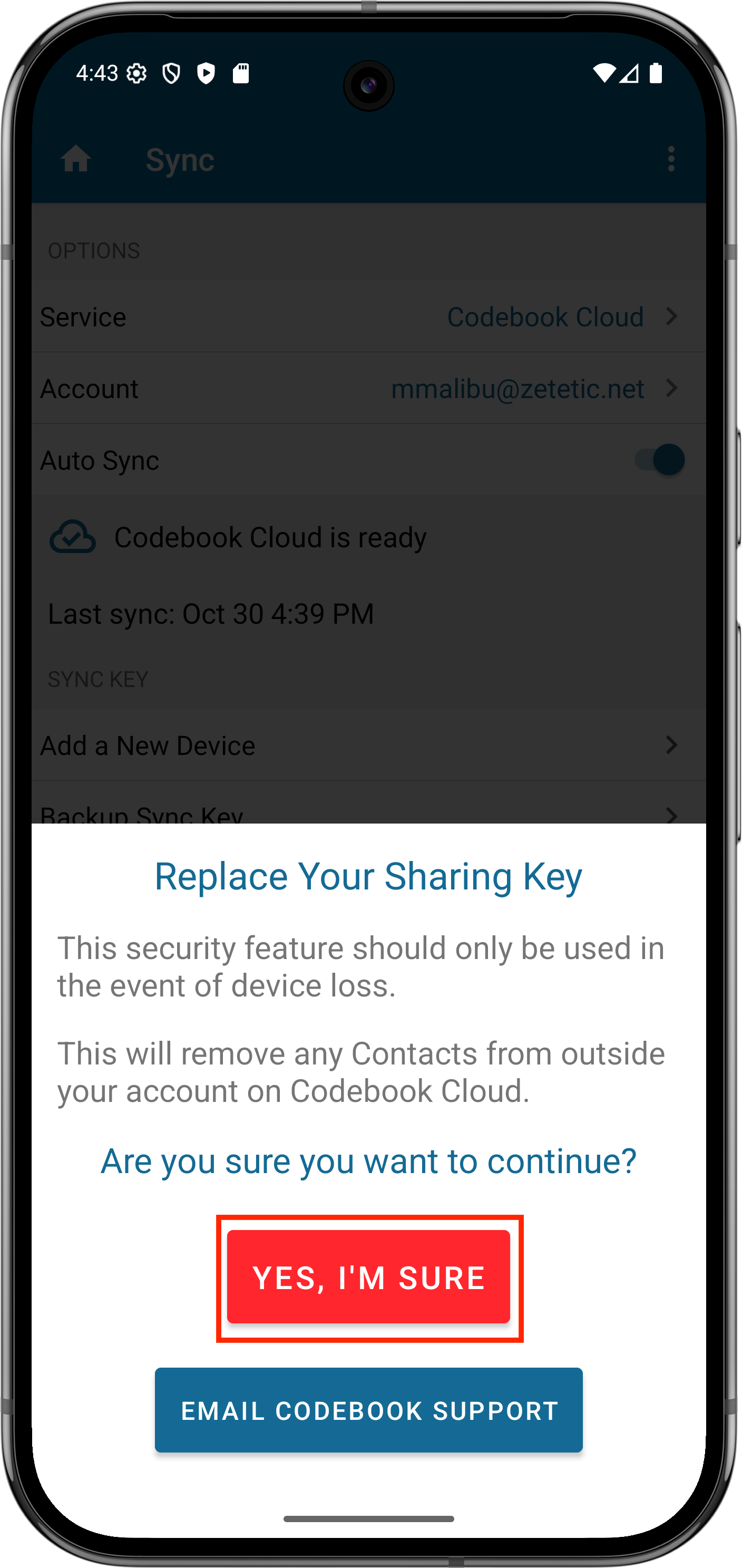 Sync Sharing Menu - Replace Sharing Key
