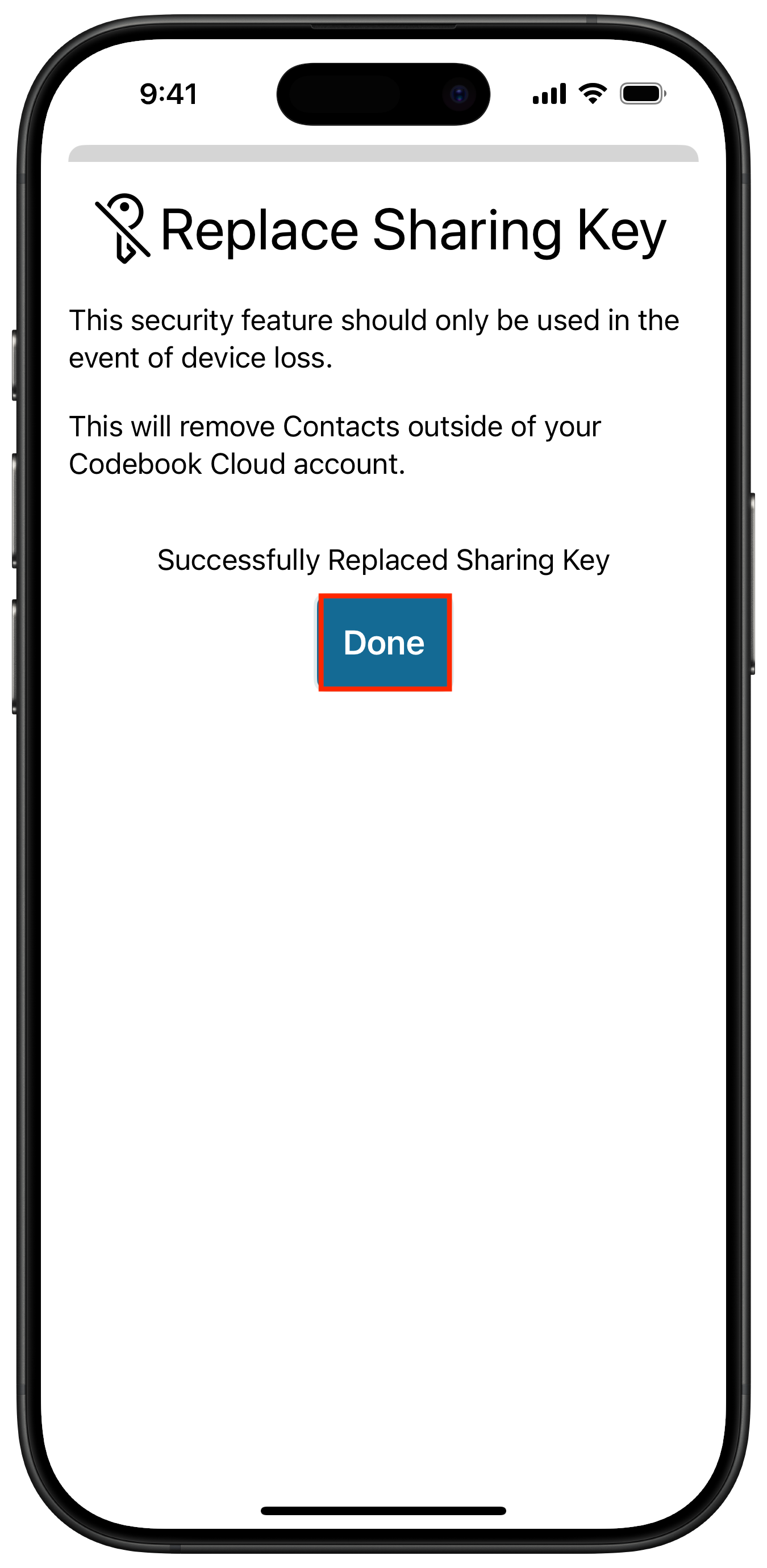 Replace Sharing Key Confirmed