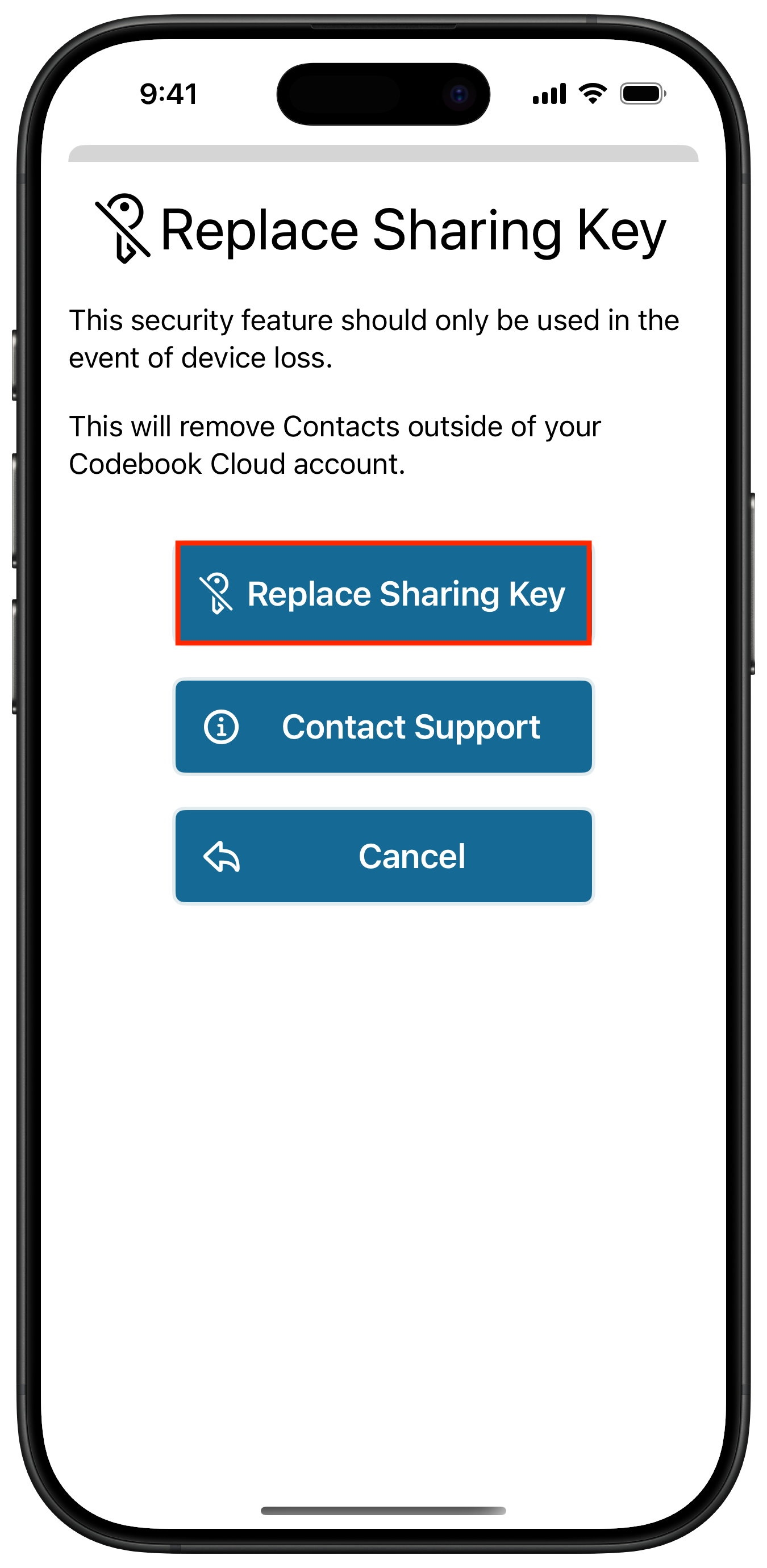 Sync Sharing Menu - Replace Sharing Key
