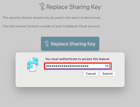  Authenticate to allow Replace Sharing Key