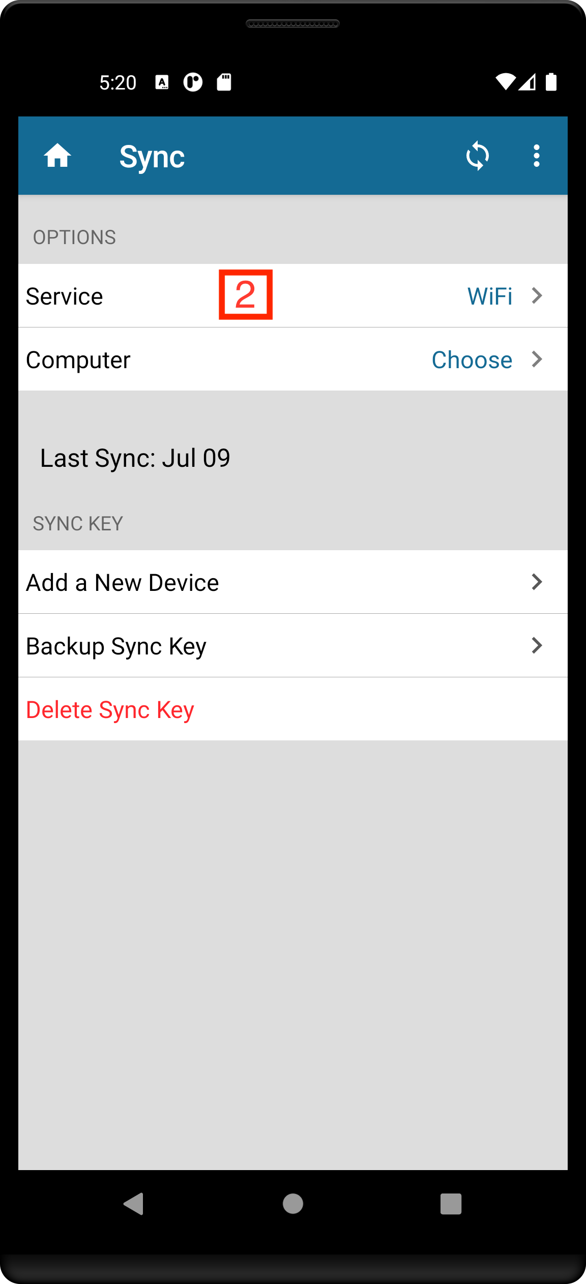 android sync wifi sync screen