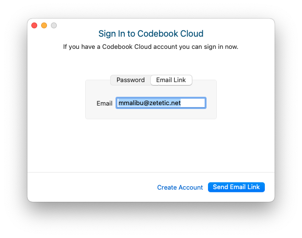 macos sync codebook cloud request email link screen filled in