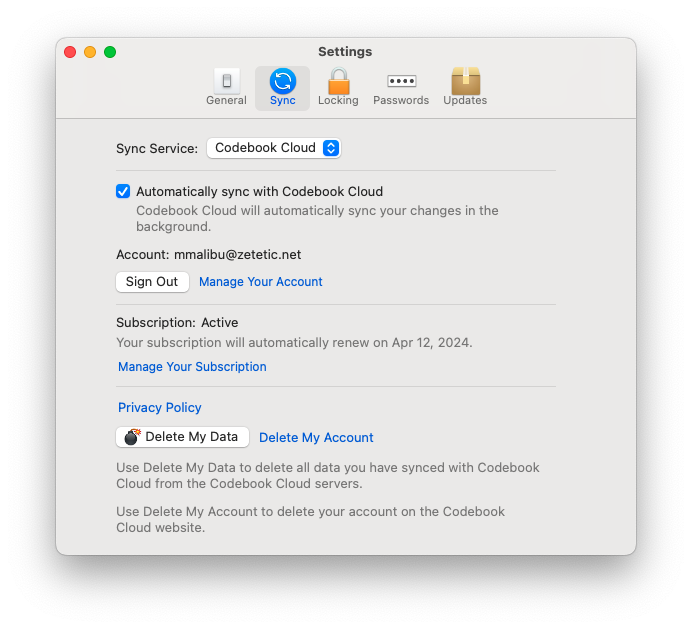 macos sync codebook cloud signed with subscription info