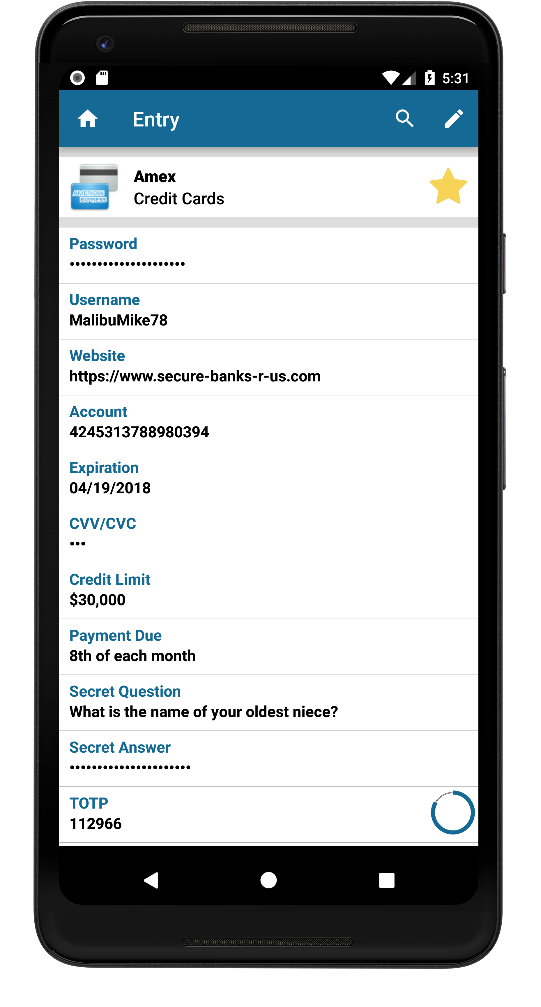 Codebook for Android entry view