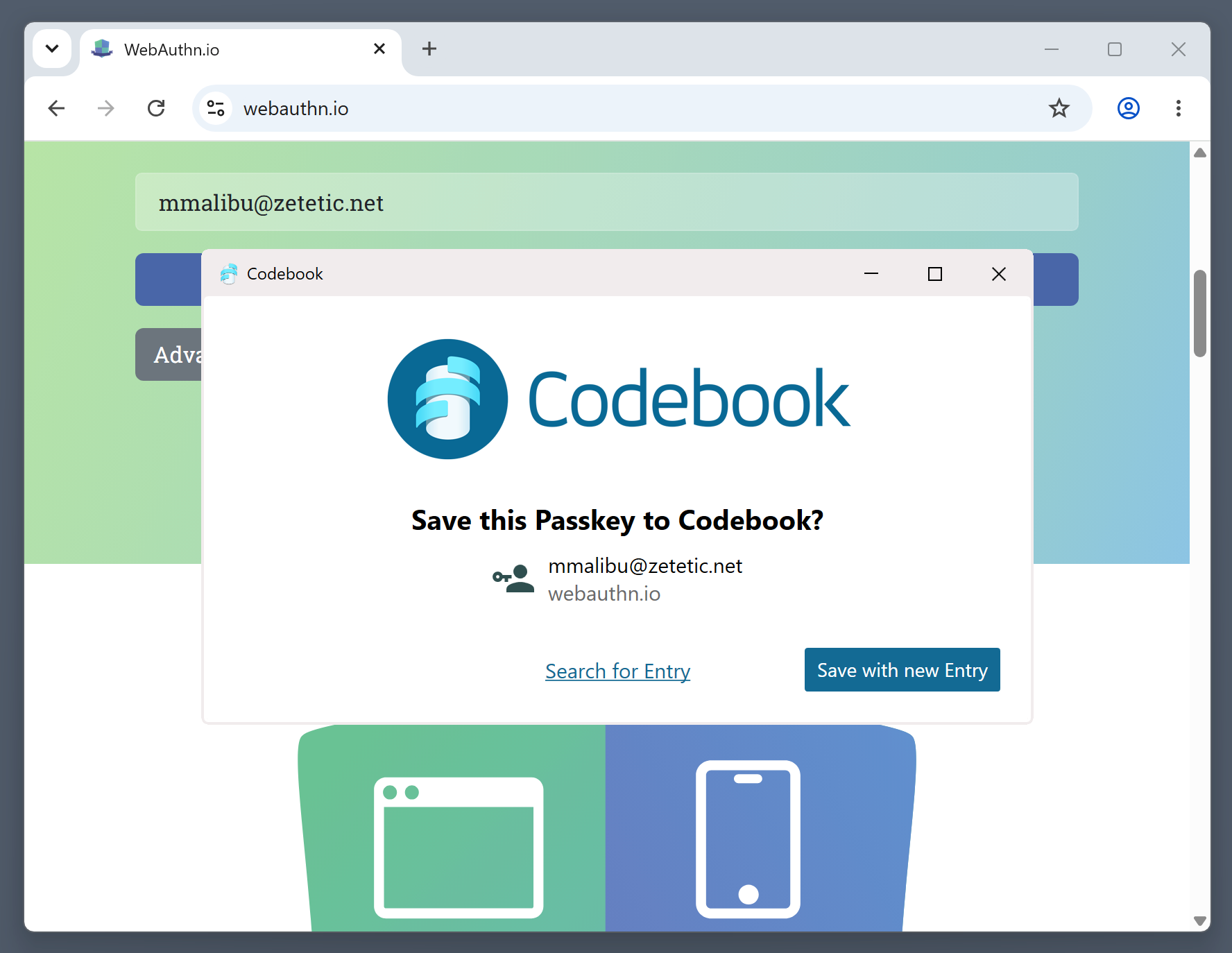 Codebook for Windows prompting to save a passkey in Chrome