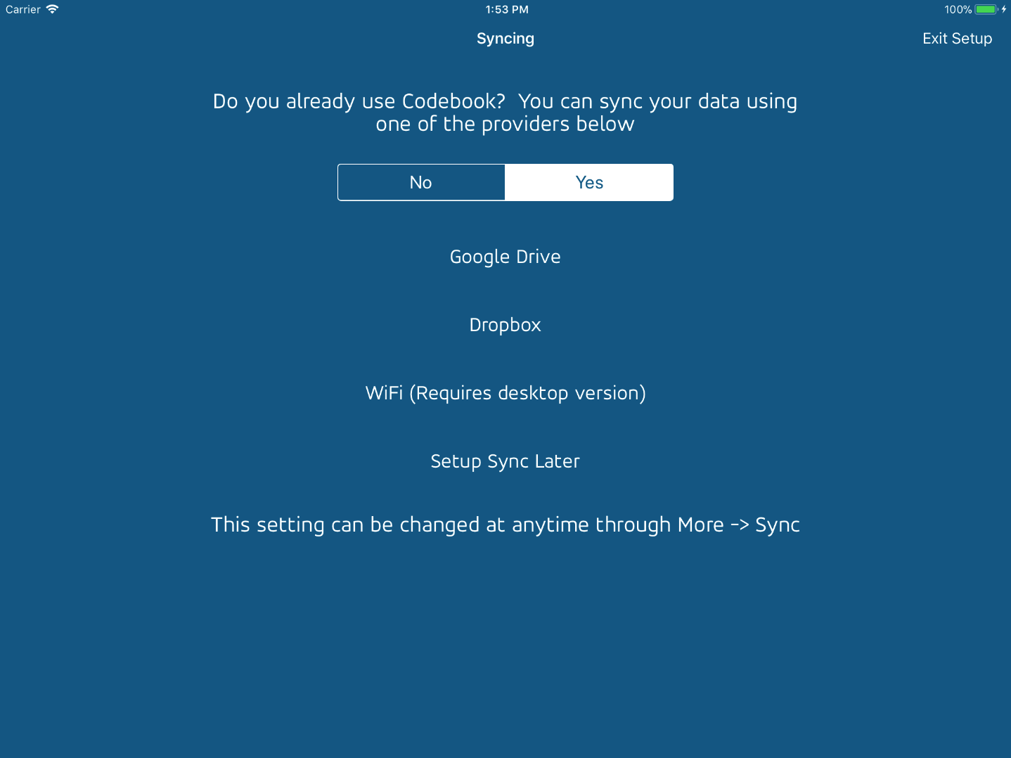 Screenshot of iPad Pro 10.5 displaying sync options during setup