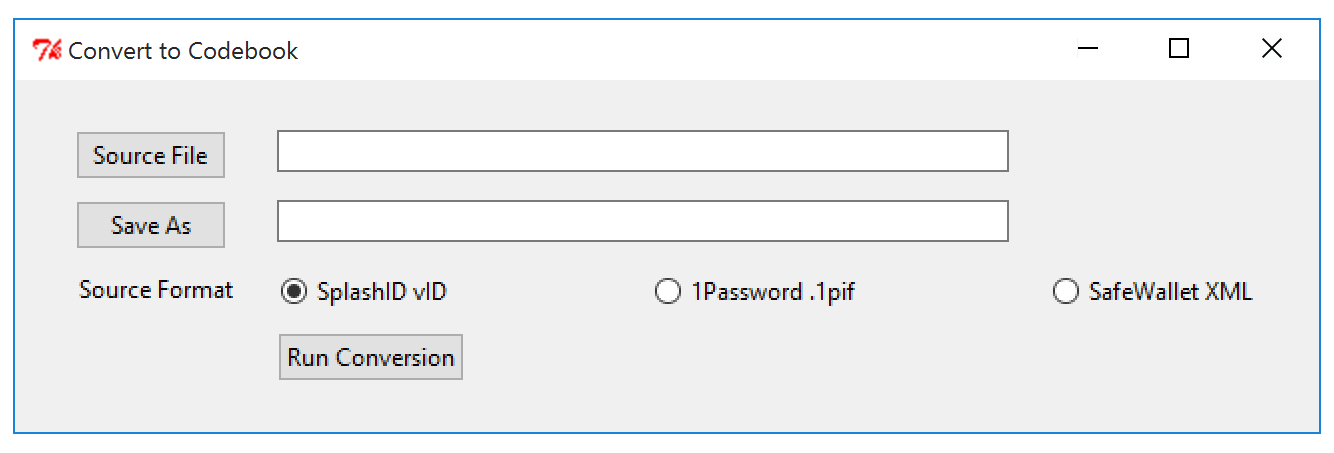 Screen shot of Convert to Codebook interface