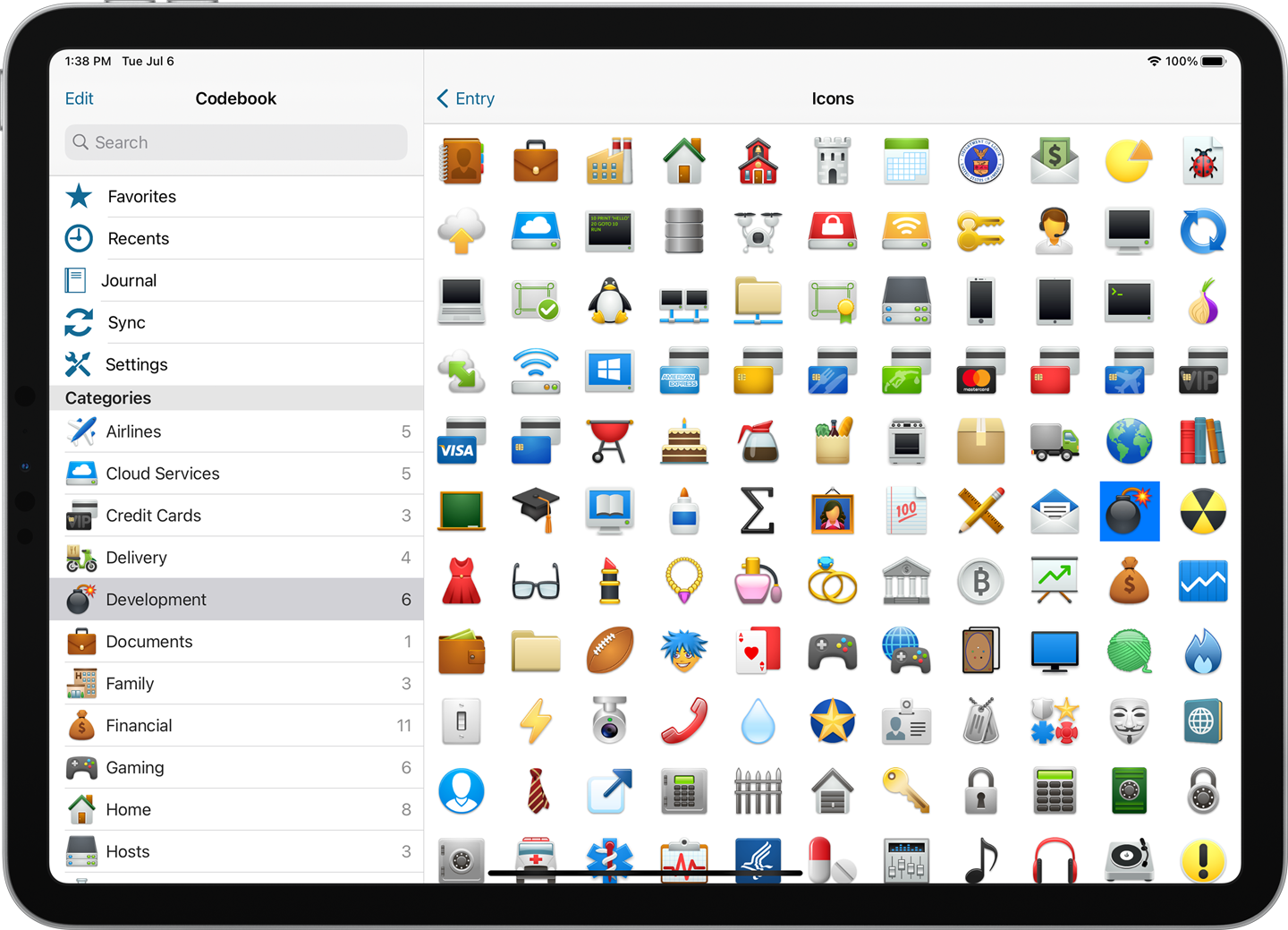 Icon selector shown on iPad Pro