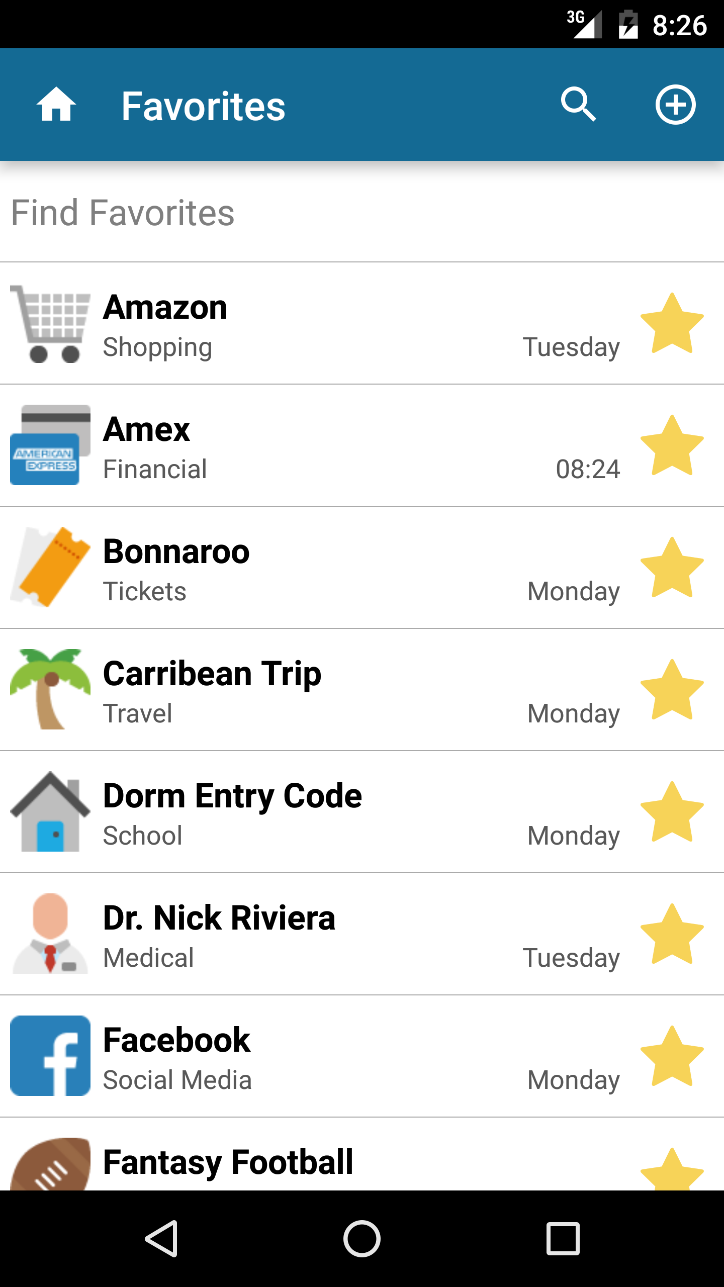 Favorites on Codebook for Android