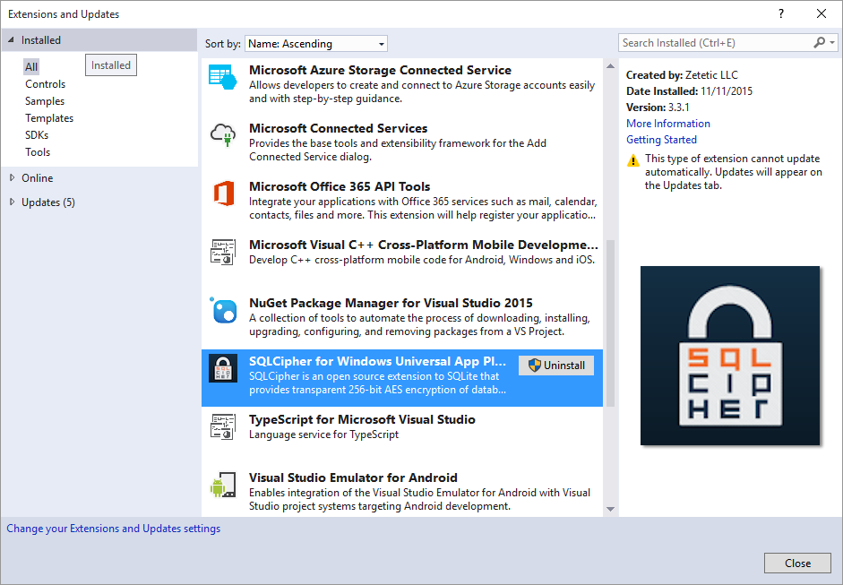 SQLCipher For Windows uap