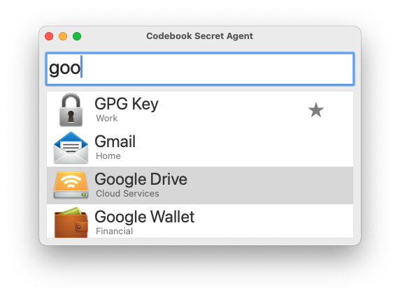 Secret Action - Search  results screen