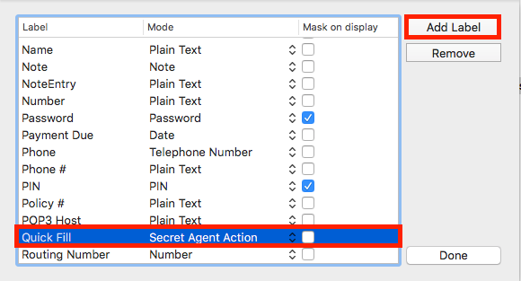 Add a custom label of type 'Secret Agent Action'
