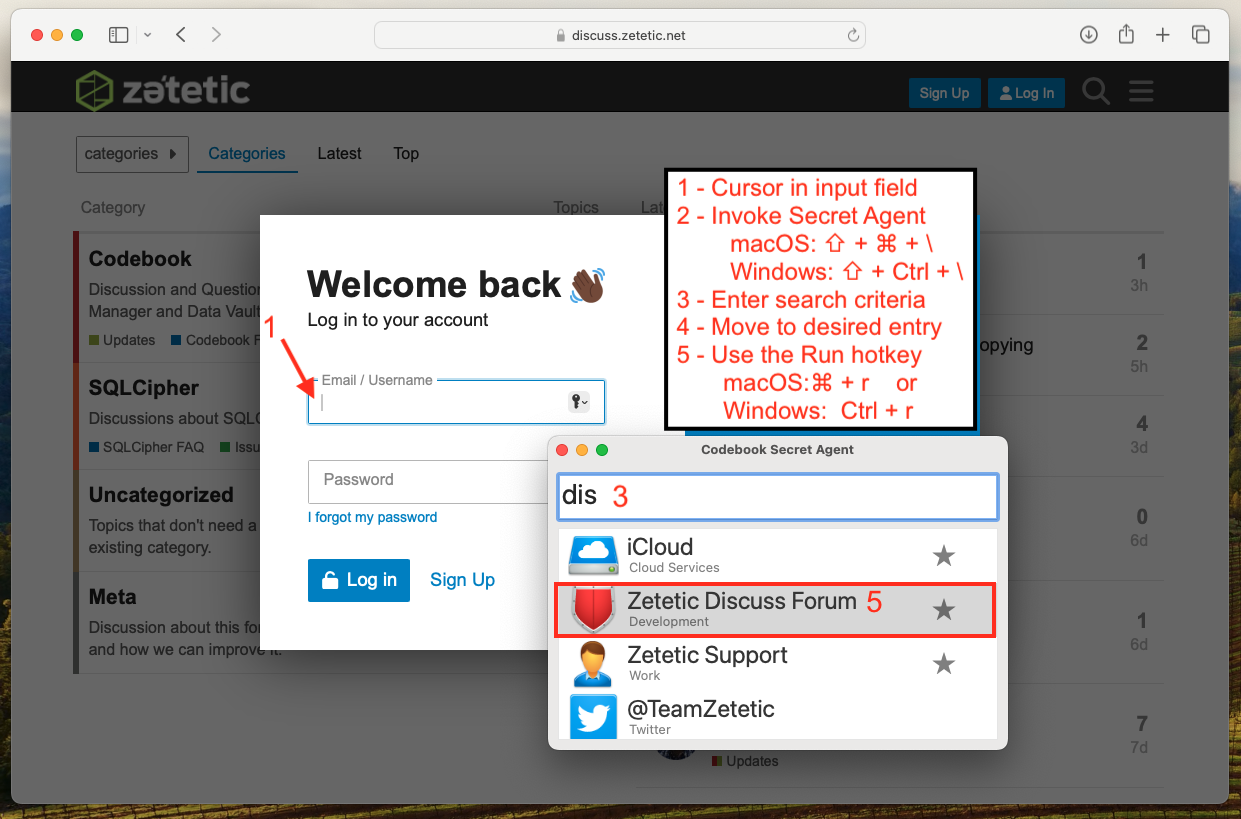 Example use of Hot Key from Search results