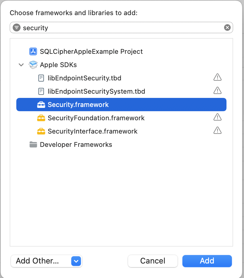 Add Security Framework