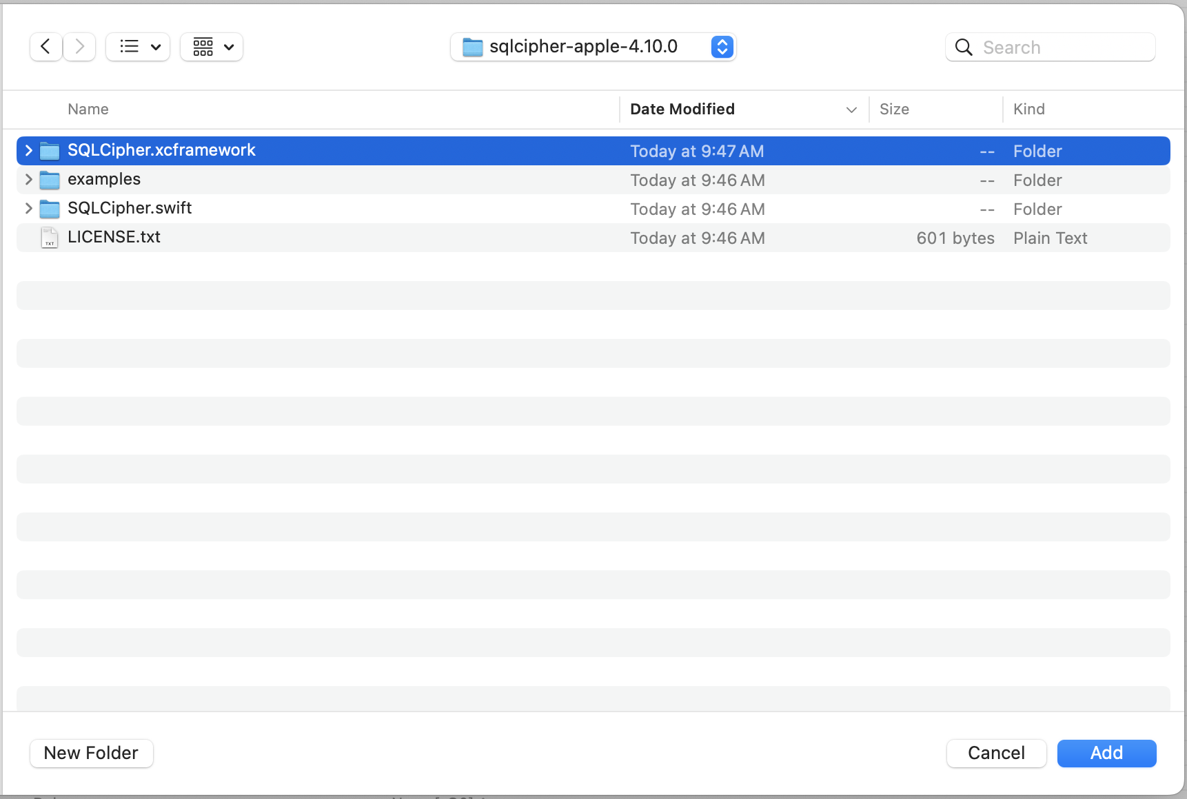 Select SQLCipher.xcframework