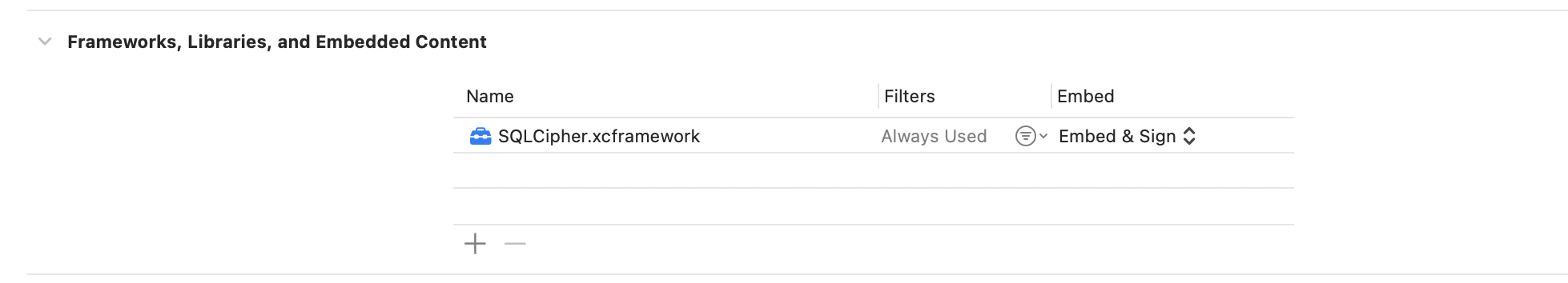 Embed SQLCipher.xcframework