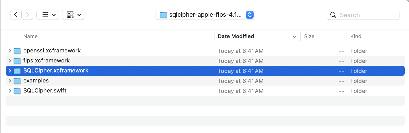 Select SQLCipher.xcframework