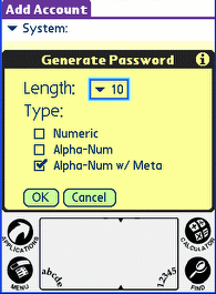 STRIP for PalmOS generate password view